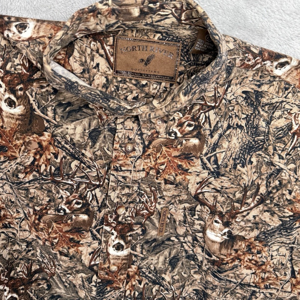North River Outfitter Deer Button Down Shirt Mens L All Over‎ Print Outdoor Hunt